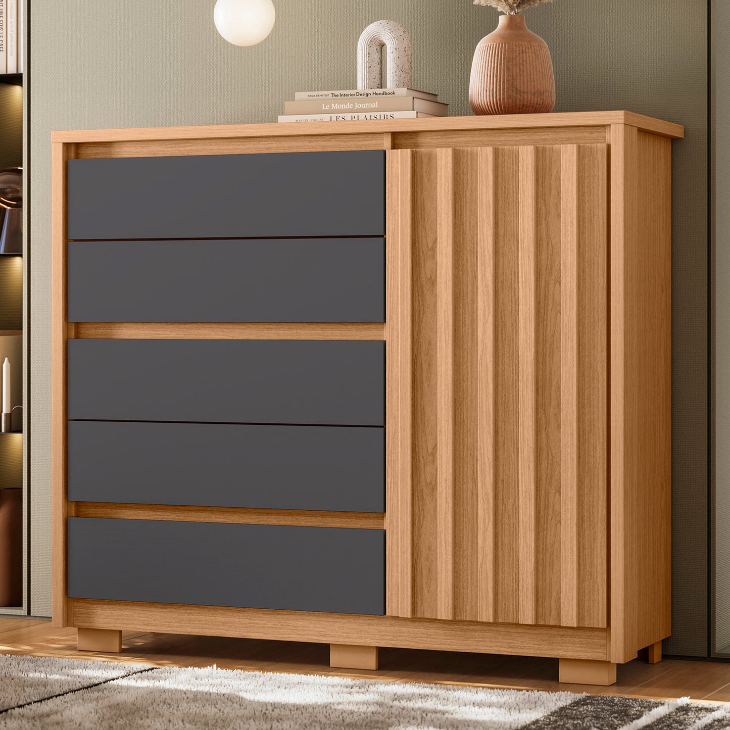 Cômoda Duetto Sapateira - 1 Porta e 5 Gavetas em MDP