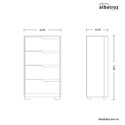 Cômoda Sole 4 Gavetas em MDP com Pintura UV