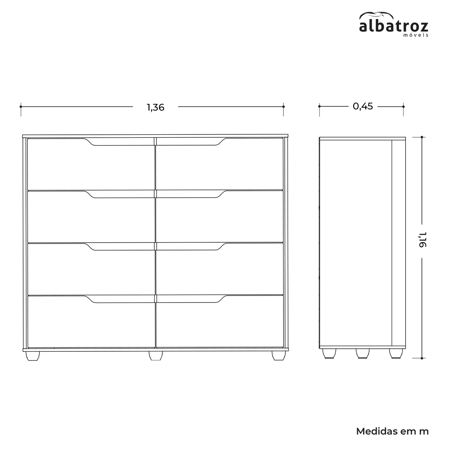 Cômoda Doble 8 Gavetas em MDP com Pintura UV