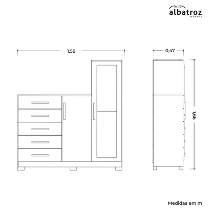 Cômoda New Master 5 Gavetas em MDP com Pintura UV