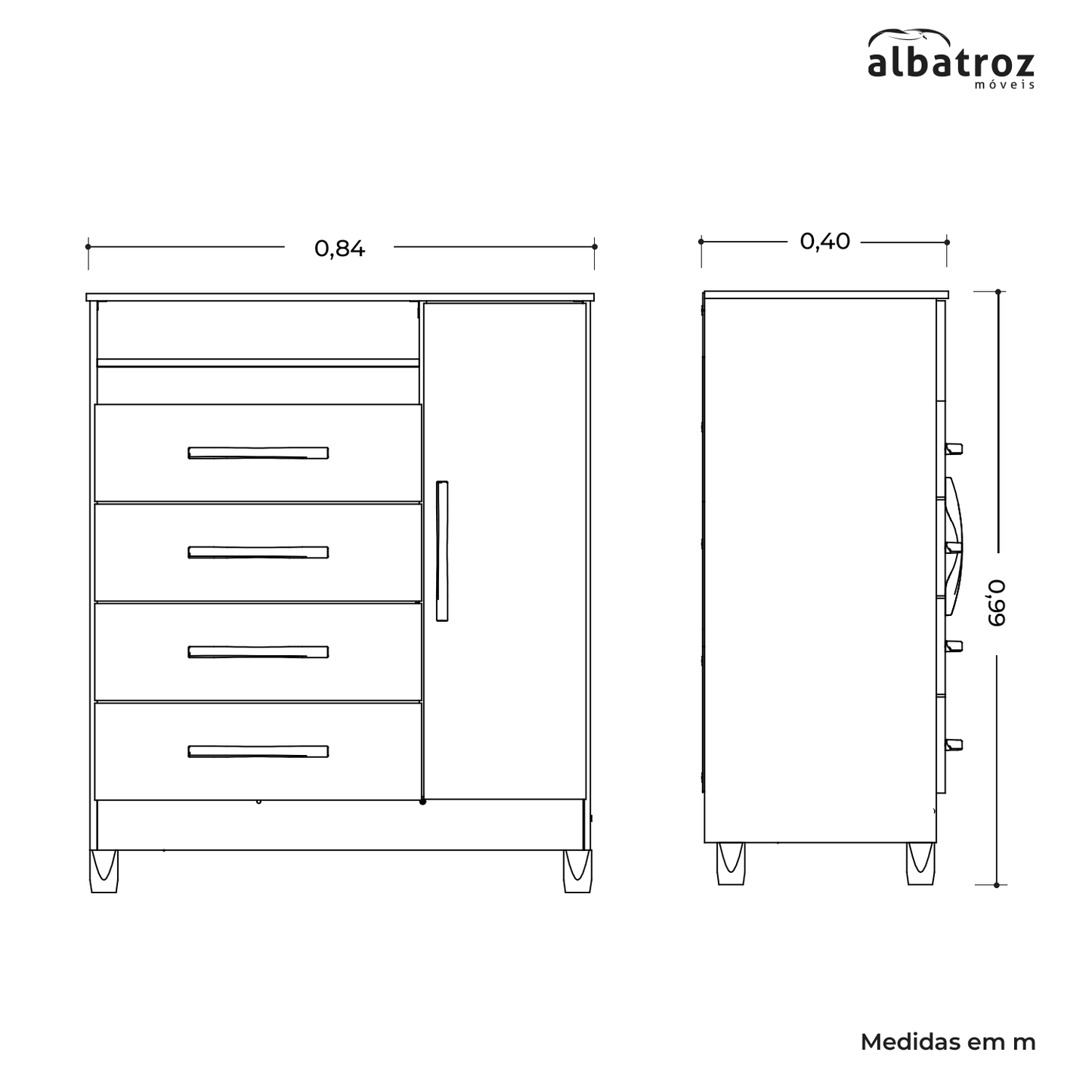 Cômoda Turquesa 4 Gavetas em MDP com Pintura UV