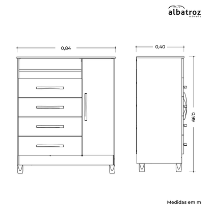 Cômoda Turquesa 4 Gavetas em MDP com Pintura UV