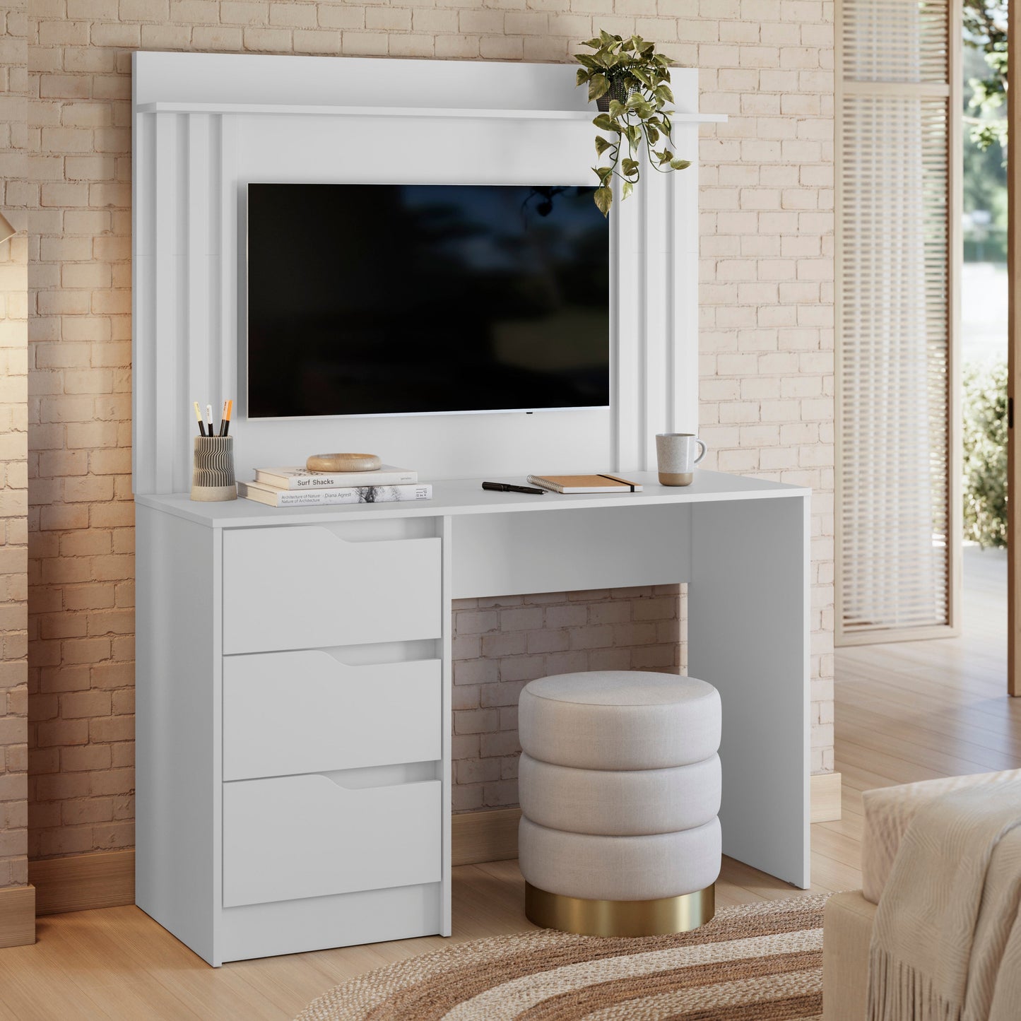 Escrivaninha com Painel Doble em MDP com Pintura UV e Design Moderno