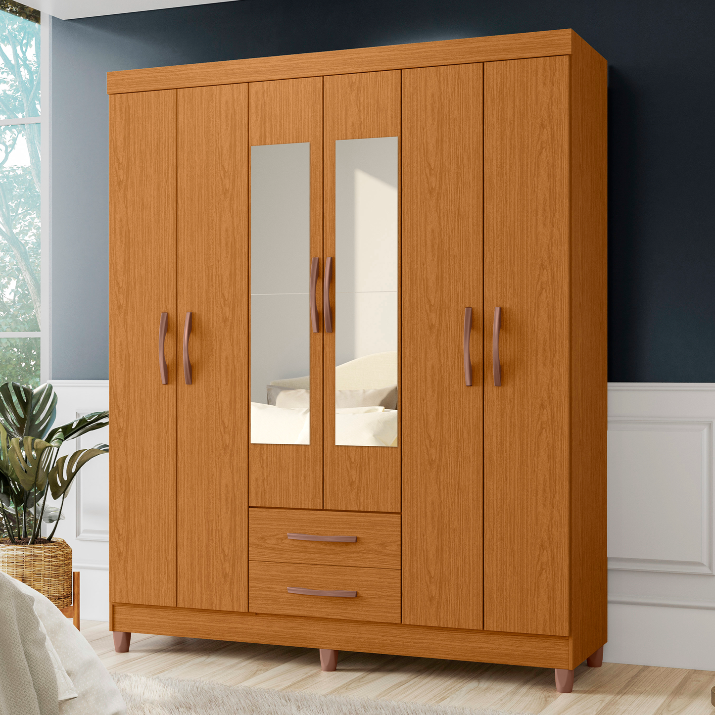 Guarda-Roupa Âmbar 6 Portas em MDP com Corrediças Telescópicas e Amplo Espaço Interno