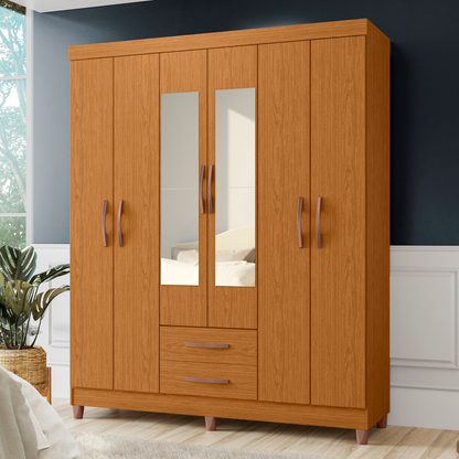 Guarda-Roupa Âmbar 6 Portas em MDP com Corrediças Telescópicas e Amplo Espaço Interno