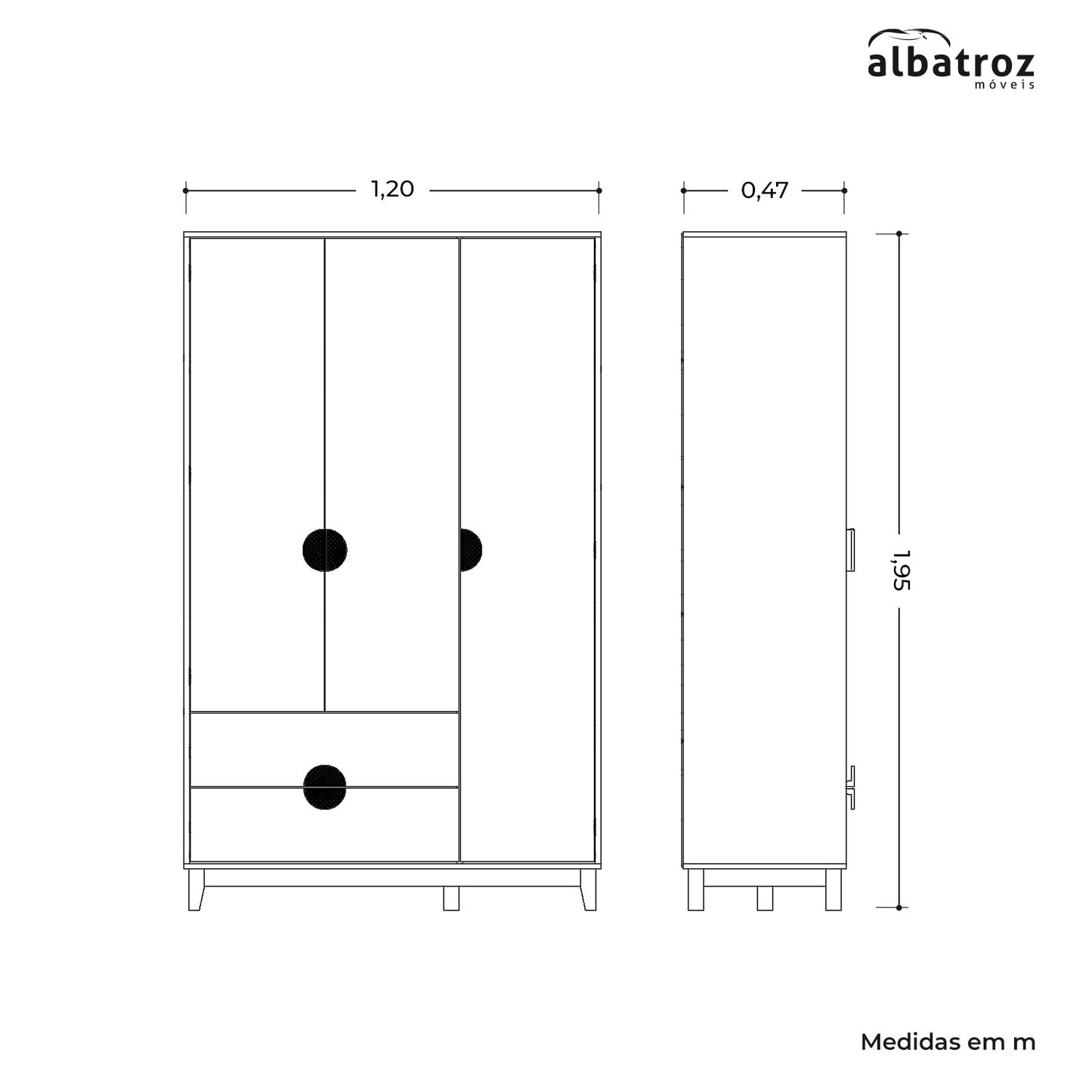 Guarda-Roupa Ipê 3 Portas MDF com Pintura UV e Corrediças Metálicas