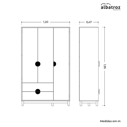 Guarda-Roupa Ipê 3 Portas MDF com Pintura UV e Corrediças Metálicas