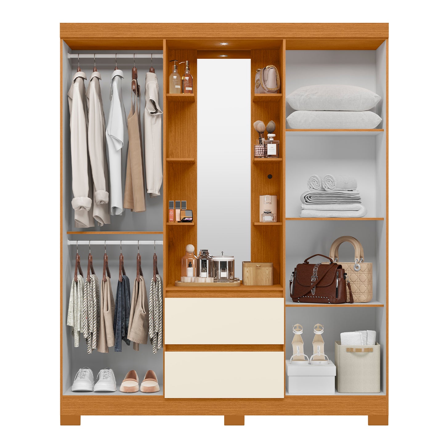 Guarda-Roupa Olímpia 4 Portas em MDP com Espelho e Iluminação LED