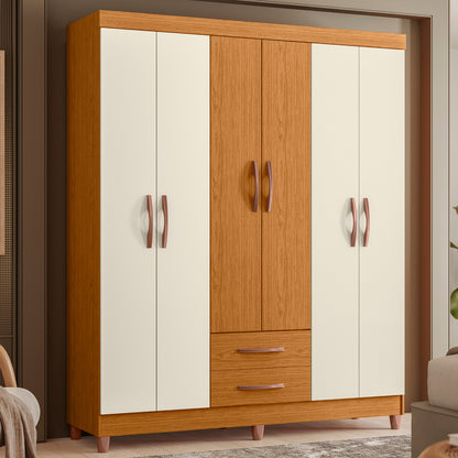 Guarda-Roupa Âmbar 6 Portas em MDP com Corrediças Telescópicas e Amplo Espaço Interno