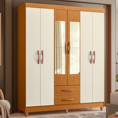 Guarda-Roupa Âmbar 6 Portas em MDP com Corrediças Telescópicas e Amplo Espaço Interno