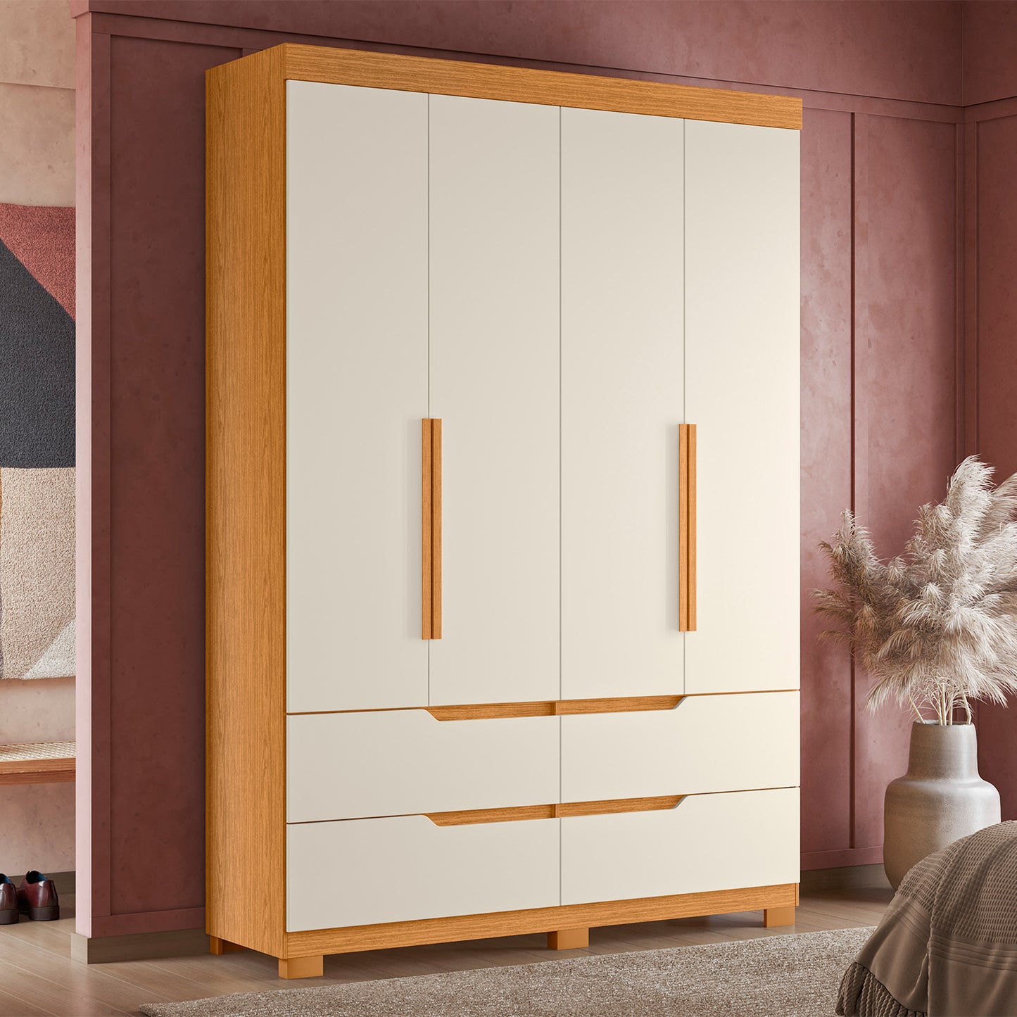 Guarda-Roupa Double Casal 4 Portas em MDP Design Moderno