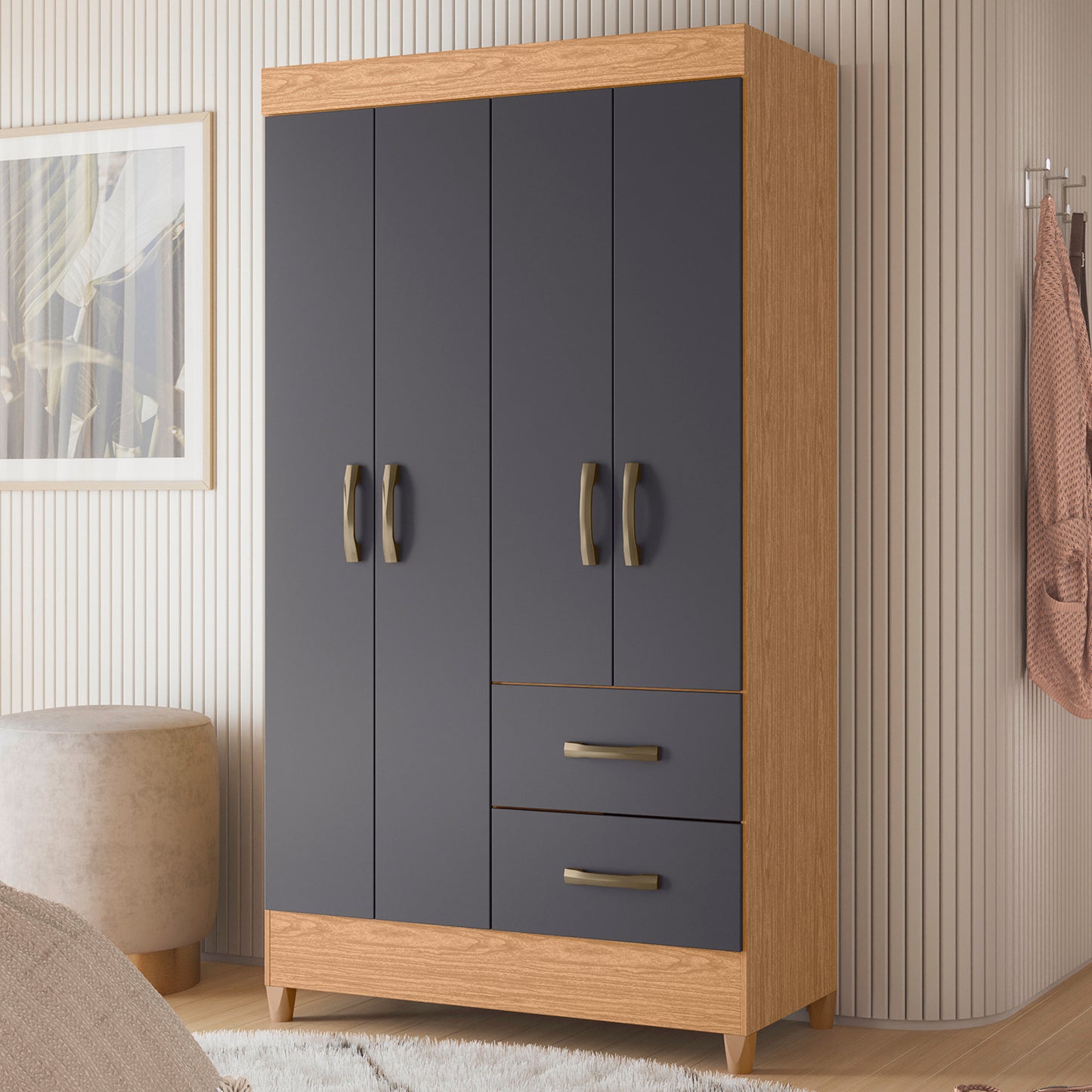 Guarda-Roupa Mobi 4 Portas em MDP com Corrediças Telescópicas