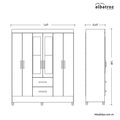 Guarda-Roupa Mobi 6 Portas em MDP com Corrediças Telescópicas