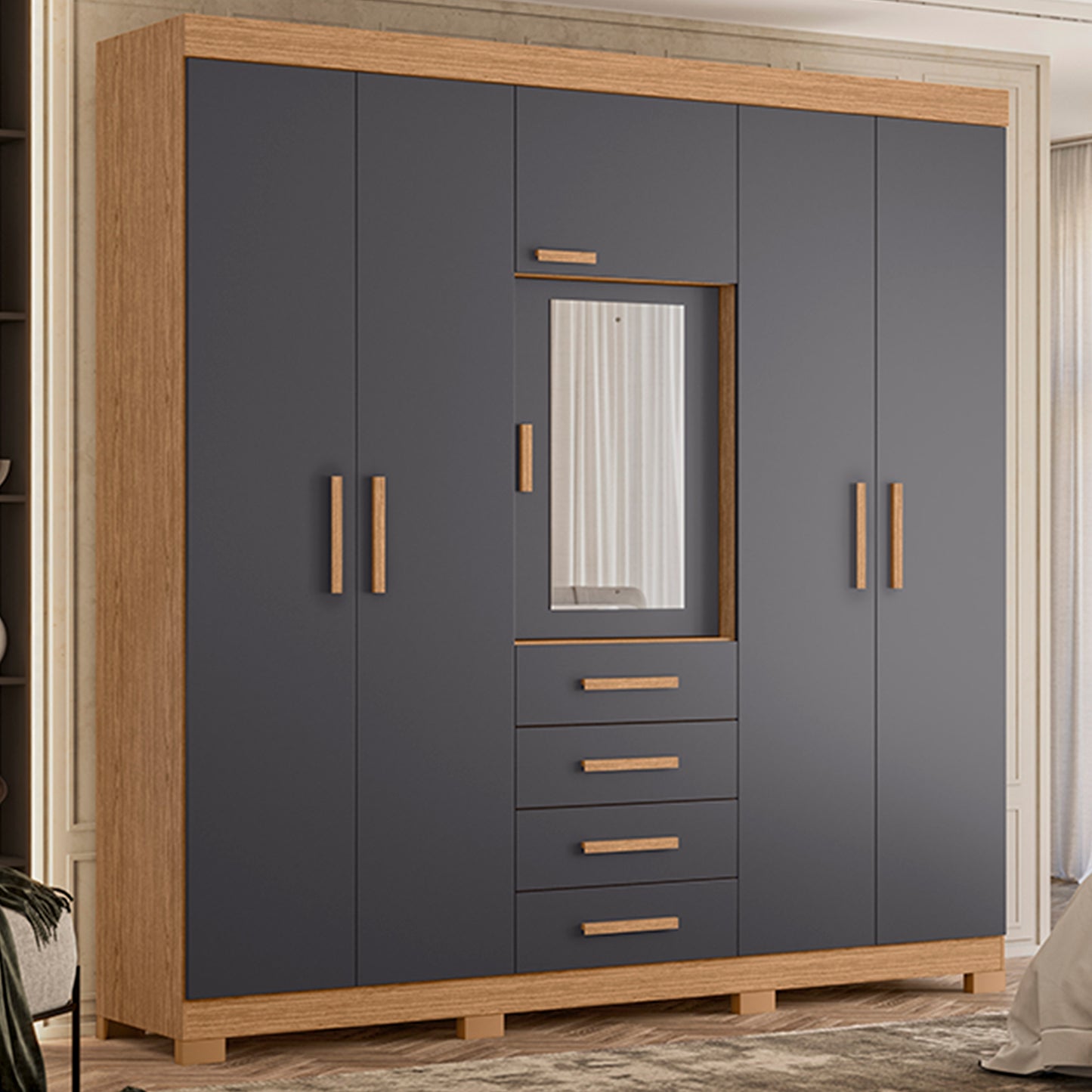 Guarda-Roupa Virtus 6 Portas em MDP com Corrediças Telescópicas e Pintura UV