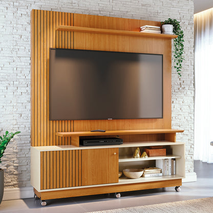 Home Theater Ares com Porta Deslizante e Painel Ripado