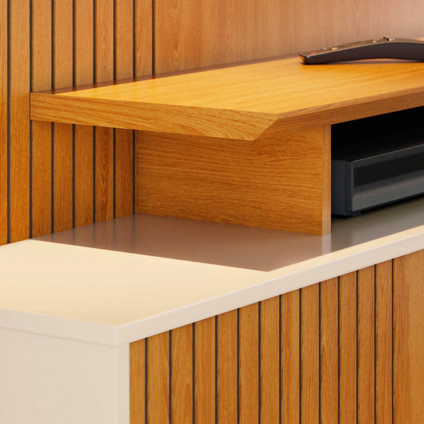 Home Theater Ares com Porta Deslizante e Painel Ripado