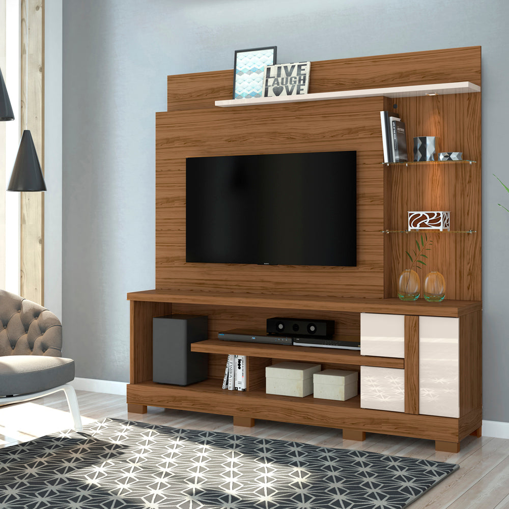 Home Theater Alan com Prateleiras em Vidro e Iluminação LED