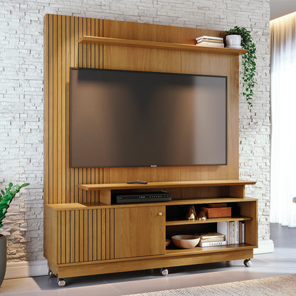 Home Theater Ares com Porta Deslizante e Painel Ripado