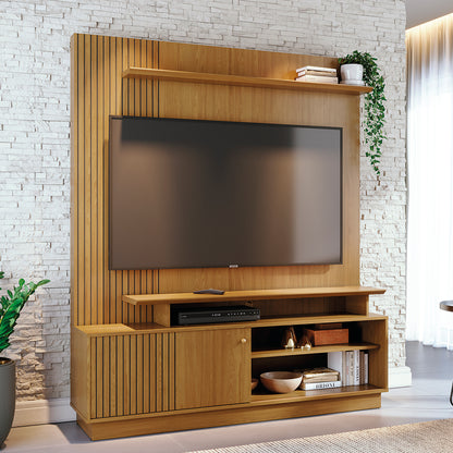 Home Theater Ares com Porta Deslizante e Painel Ripado
