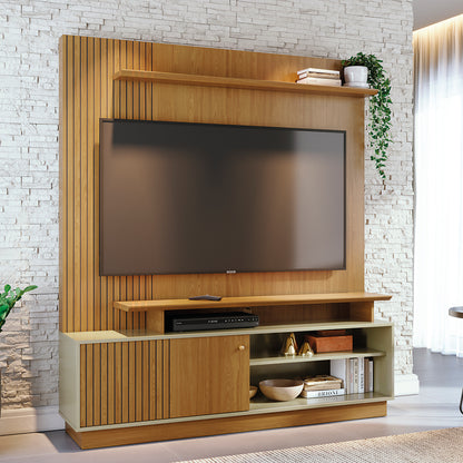 Home Theater Ares com Porta Deslizante e Painel Ripado