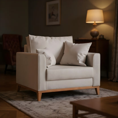 Poltrona Beny com Pés e Base em Madeira