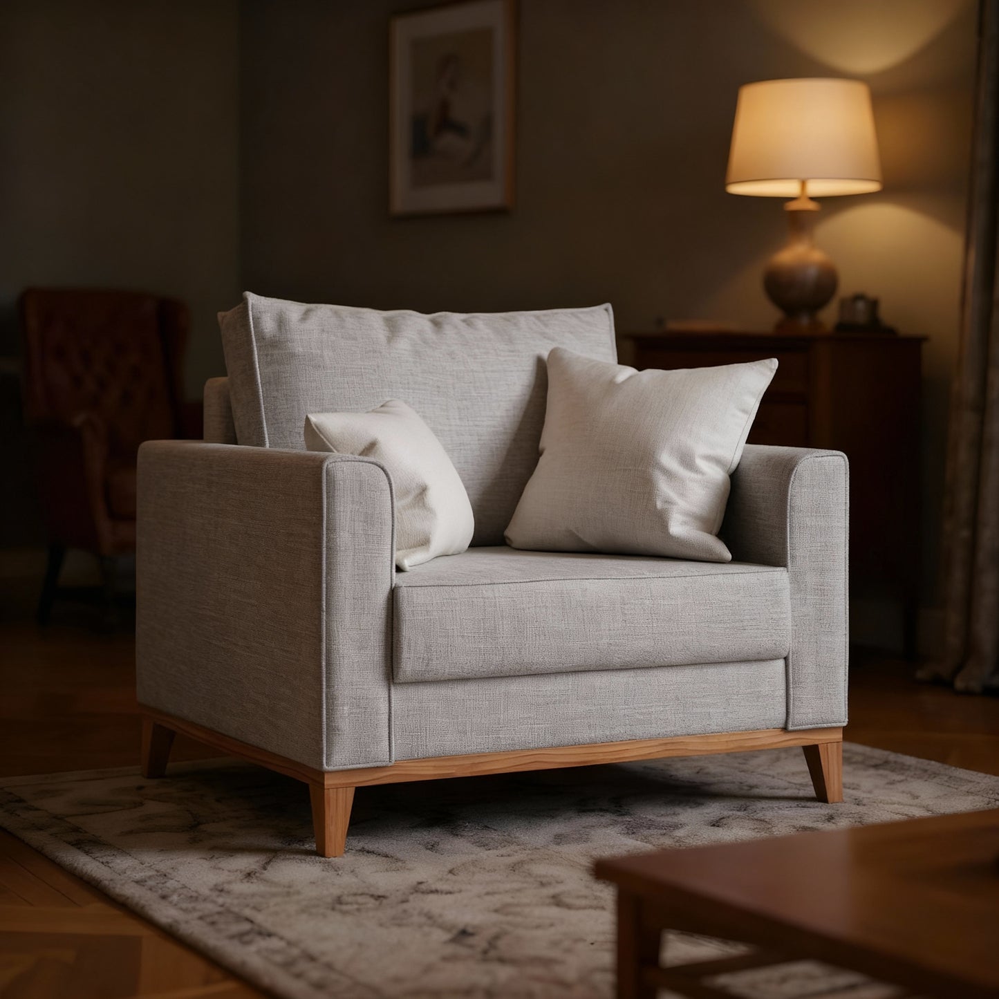 Poltrona Beny com Pés e Base em Madeira