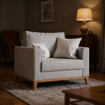 Poltrona Beny com Pés e Base em Madeira