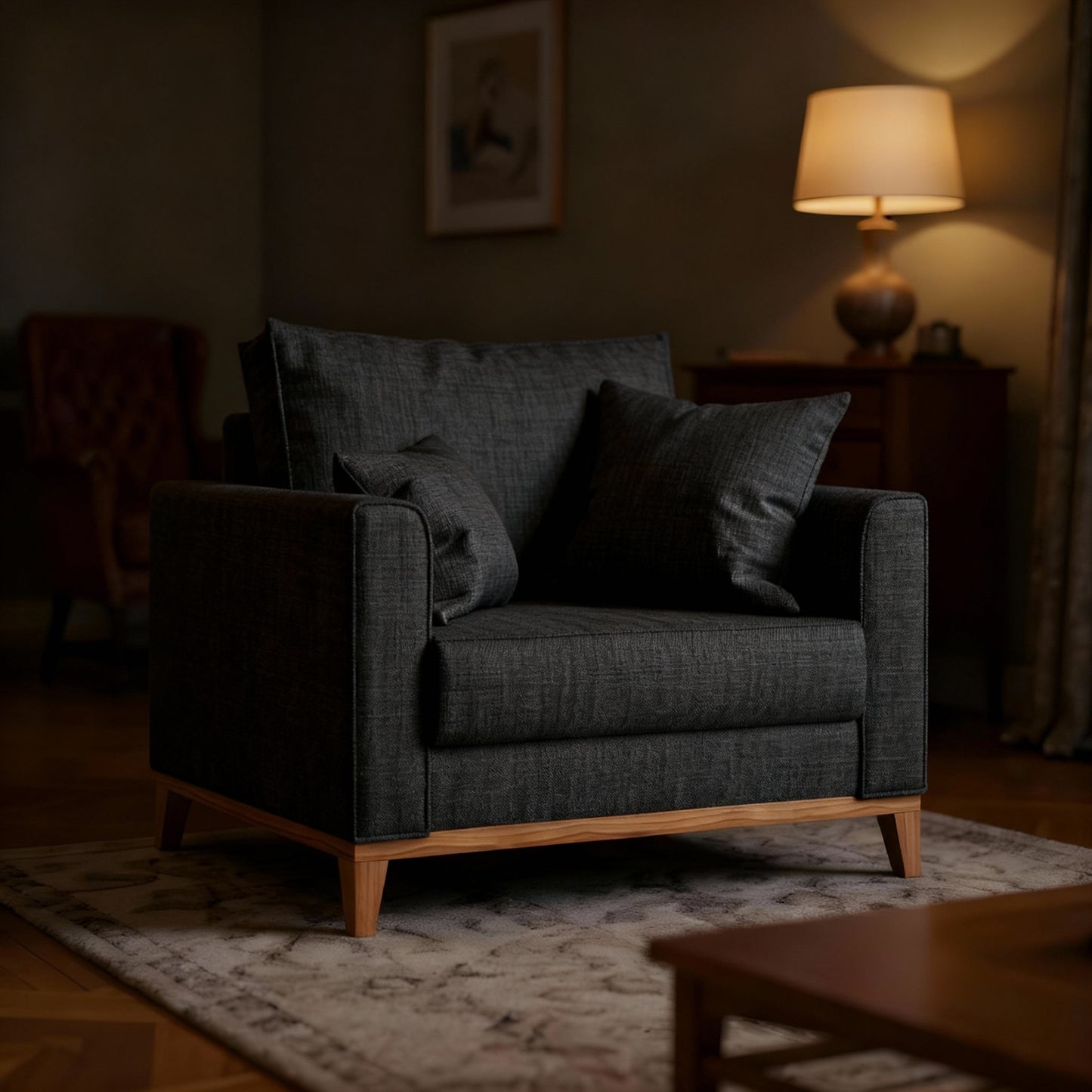 Poltrona Beny com Pés e Base em Madeira