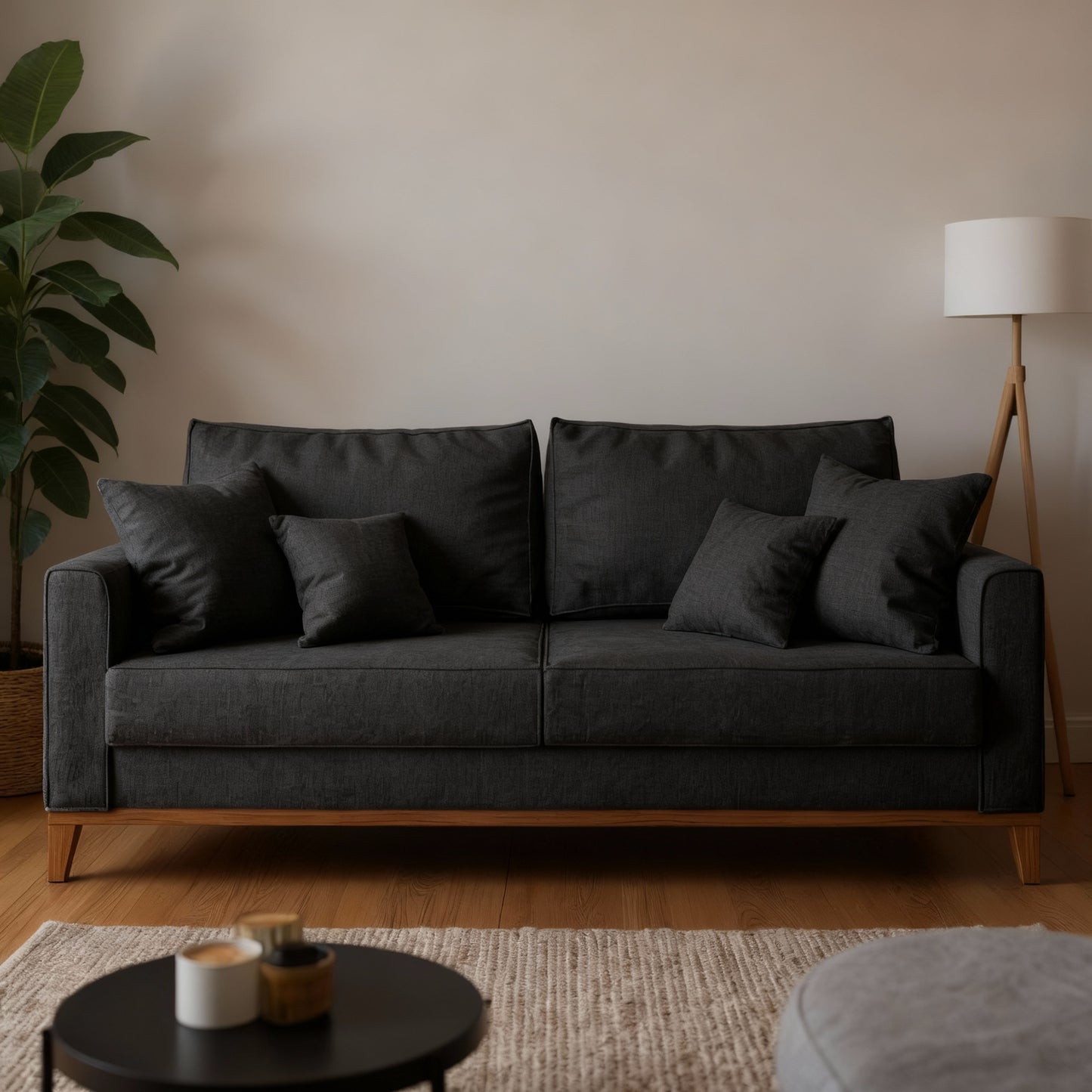 Sofá 3 Lugares Beny com Base e Pés de Madeira