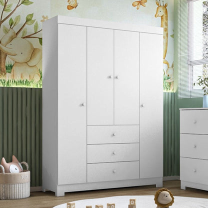 Roupeiro Duda 4 Portas 100% MDF com Puxadores em PVC e Corrediças Telescópicas