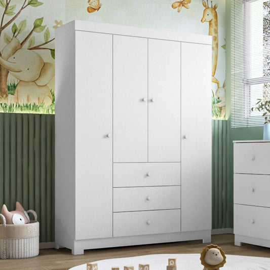 Roupeiro Duda 4 Portas 100% MDF com Puxadores em PVC e Corrediças Telescópicas