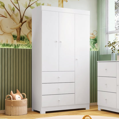 Roupeiro Duda 3 Portas 100% MDF com Puxadores em PVC e Corrediças Telescópicas