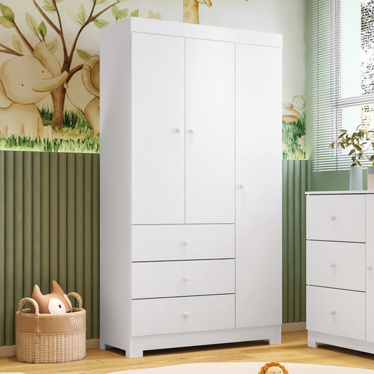 Roupeiro Duda 3 Portas 100% MDF com Puxadores em PVC e Corrediças Telescópicas