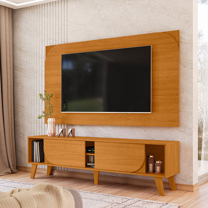 Combo Home Rack e Painel com Portas Deslizantes e Design Curvo