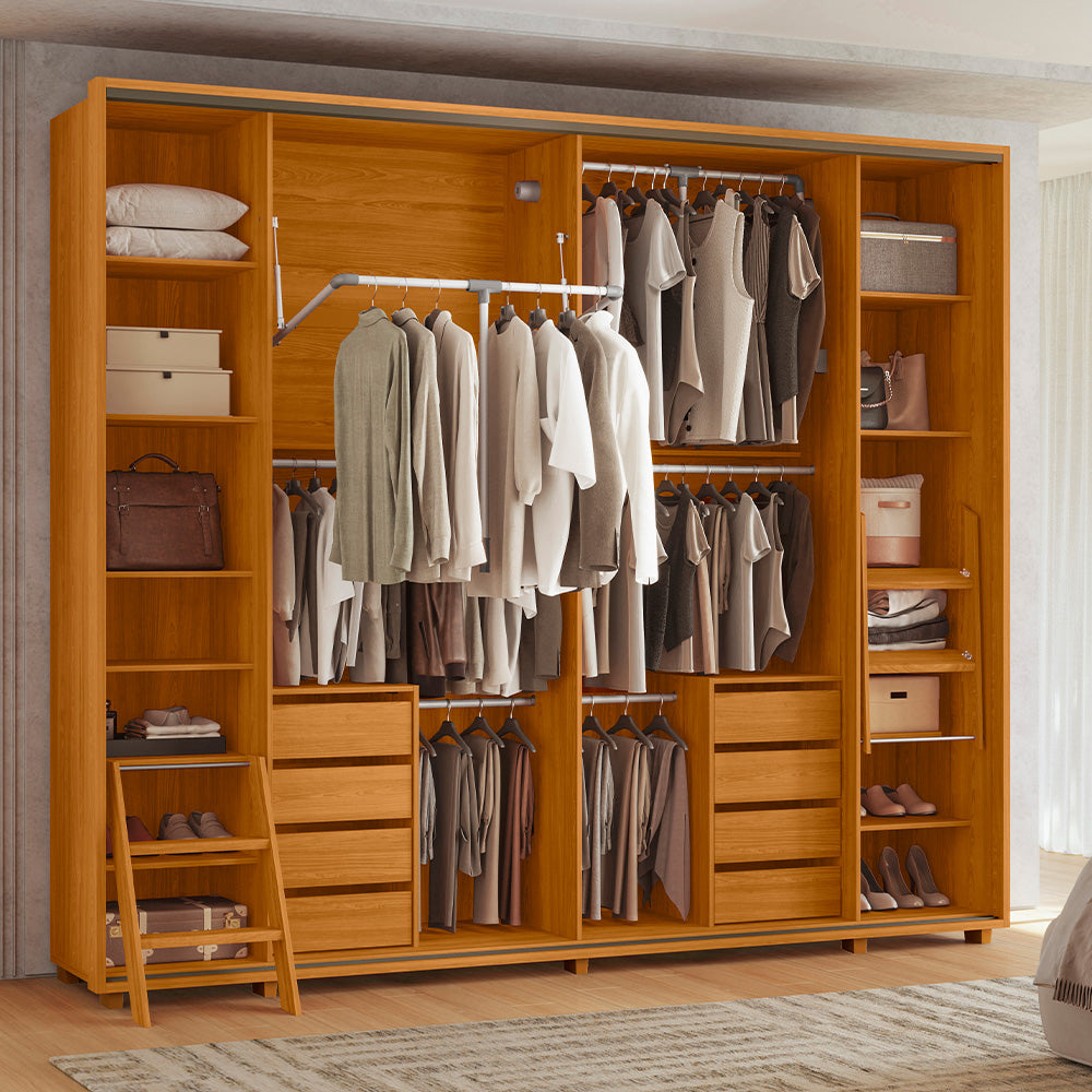 Guarda-roupa Dalí com Escada MDF Ripado 2 Portas e 8 Gavetas