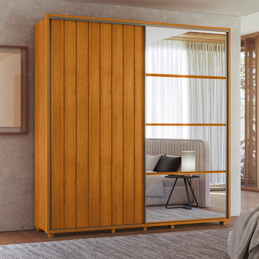 Guarda-roupa Monet MDF Ripado 2 Portas de Correr e 4 Gavetas