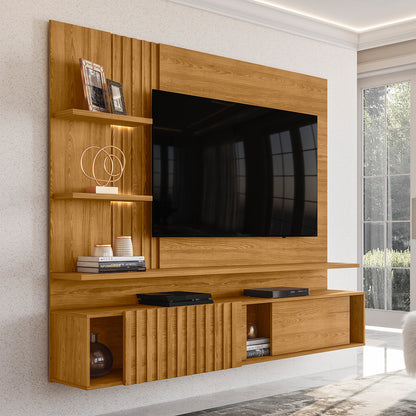 Painel Home Suspenso Atena com Portas Deslizantes Design Ripado