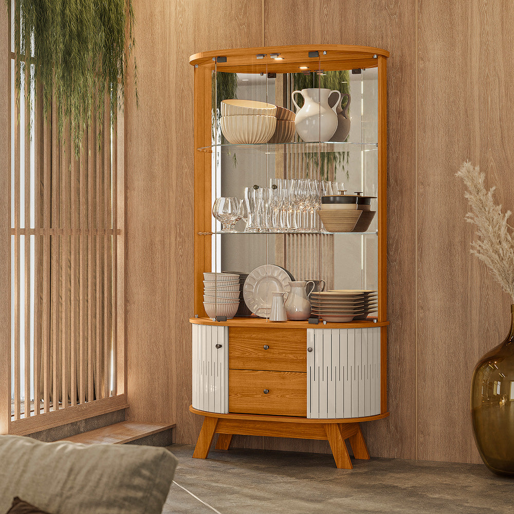 Cristaleira Moss com Portas de Vidro Curvo e LED