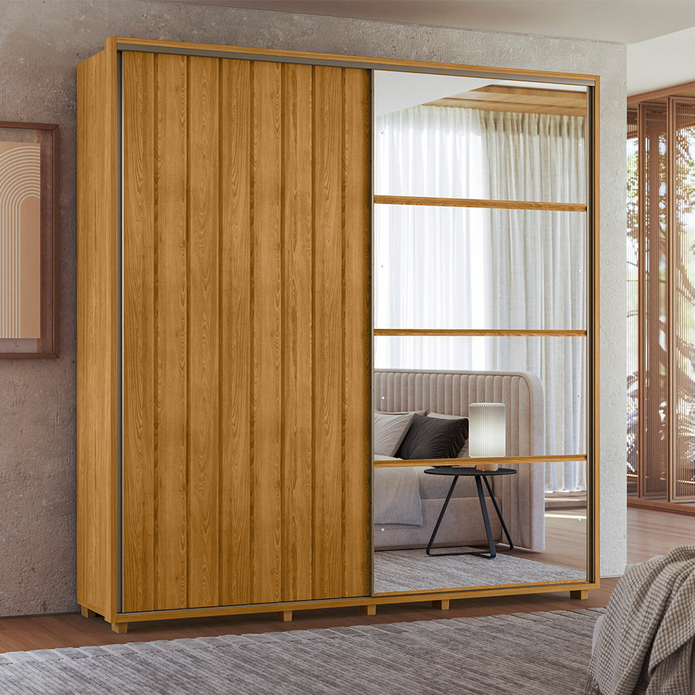 Guarda-roupa Monet MDF Ripado 2 Portas de Correr e 4 Gavetas