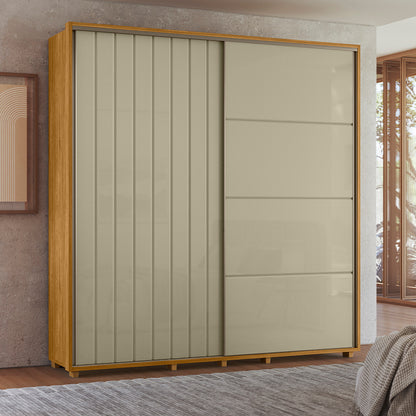 Guarda-roupa Monet MDF Ripado 2 Portas de Correr e 4 Gavetas
