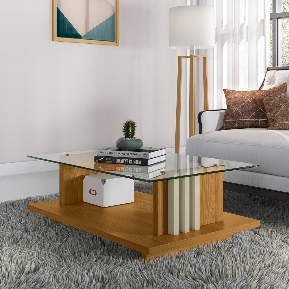 Mesa de Centro Frizz Compacta Elegante com Tampo de Vidro