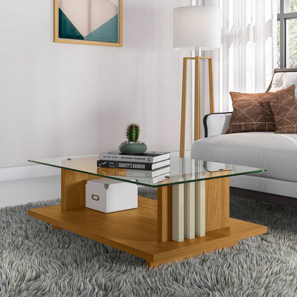 Mesa de Centro Frizz Compacta Elegante com Tampo de Vidro