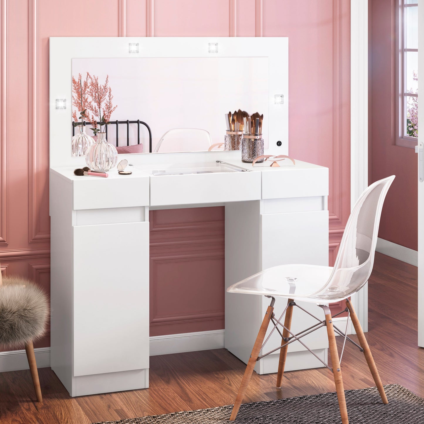 Penteadeira Camarim Studio - Bancada com Espelho e Gavetas em MDP