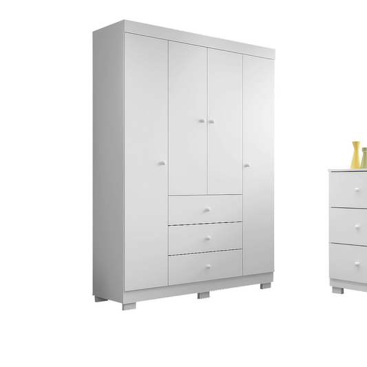 Roupeiro Duda 4 Portas 100% MDF com Puxadores em PVC e Corrediças Telescópicas