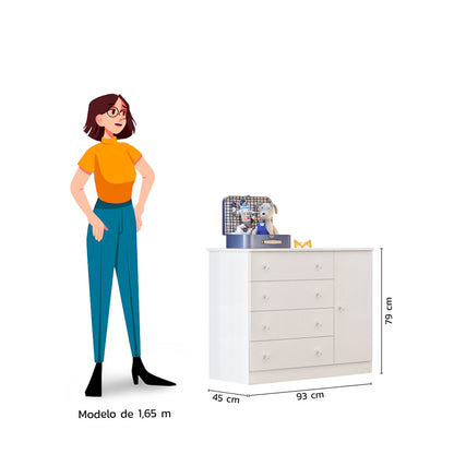 Cômoda Sapateira Doce Sonho com 1 Porta e 4 Gavetas