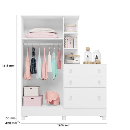Módulo Guarda-Roupa com Cômoda 2 Portas e 3 Gavetas Doce Sonho