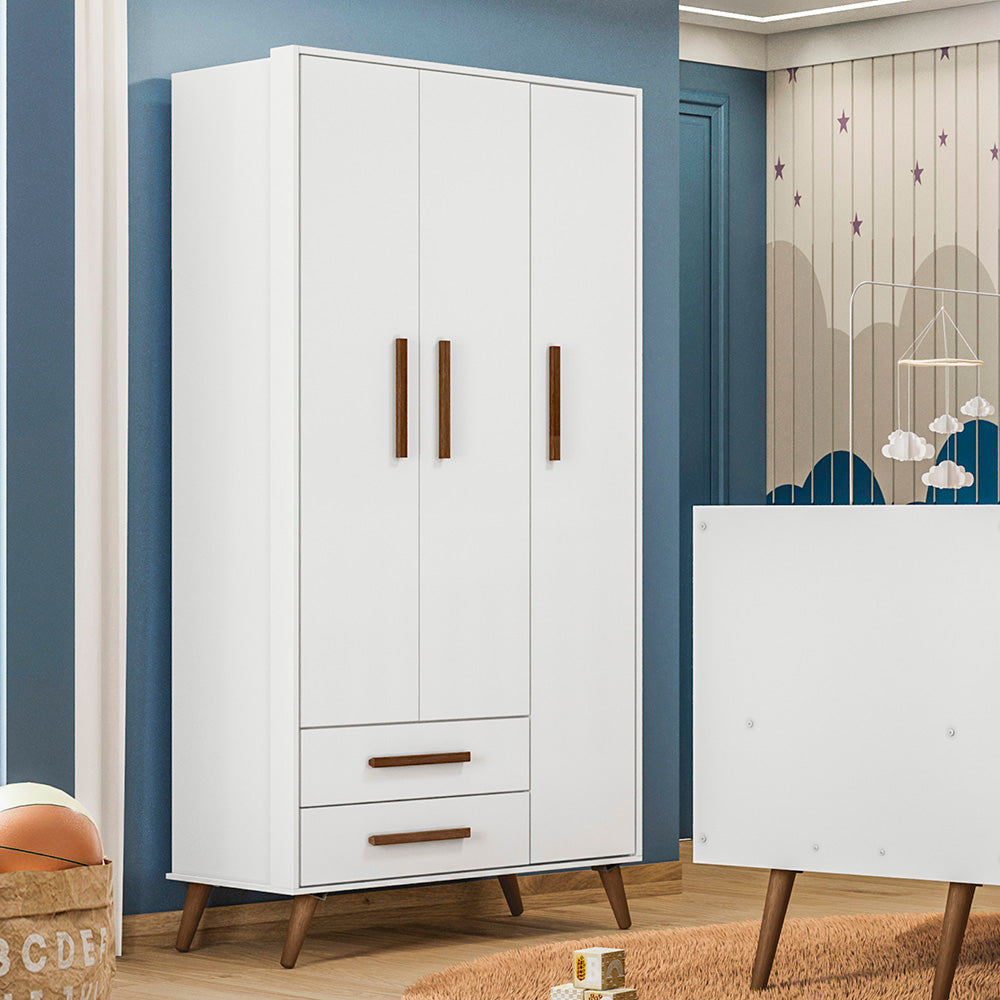 Guarda-Roupa Q Encanto Retrô com 3 Portas e 2 Gavetas