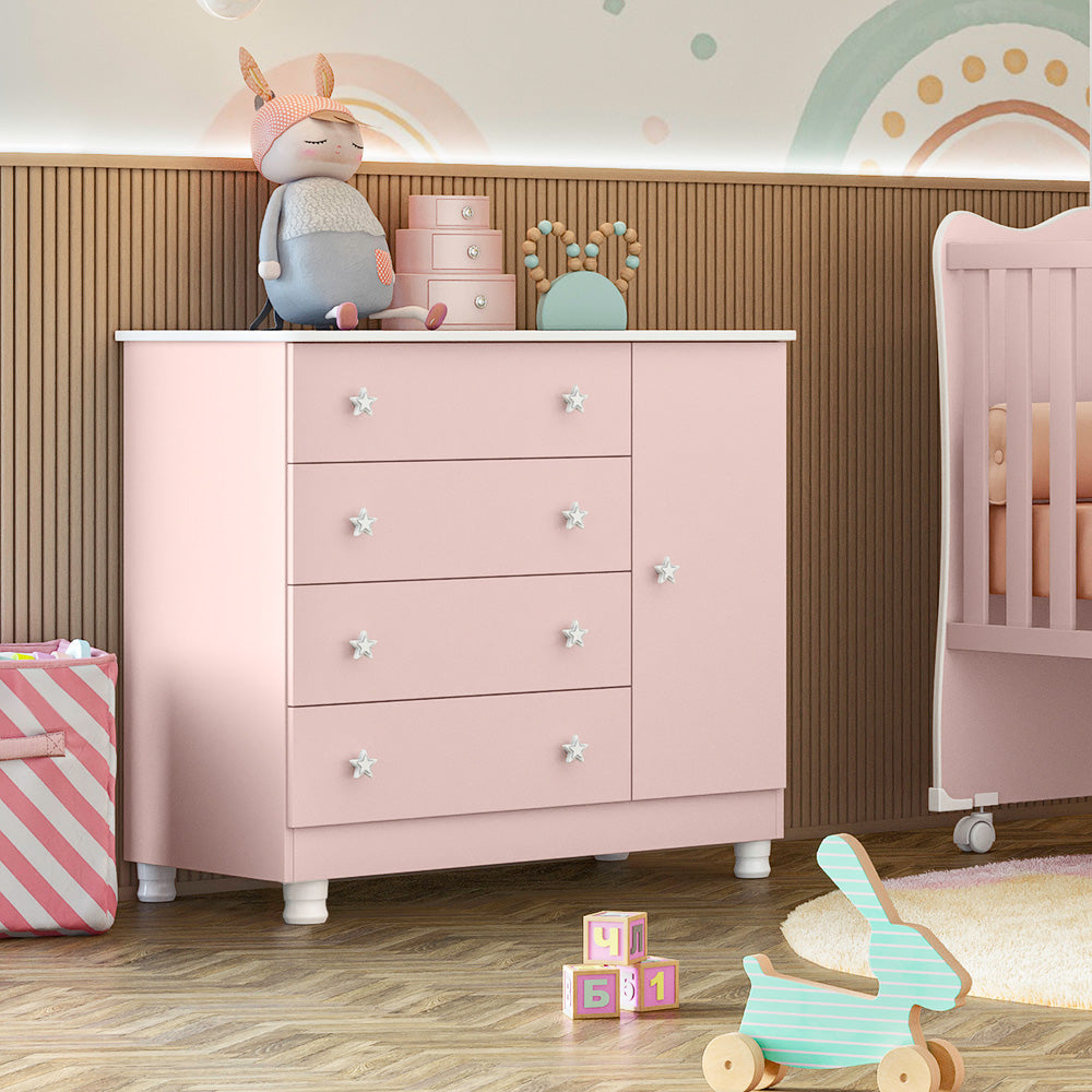 Cômoda Sapateira Doce Sonho com 1 Porta e 4 Gavetas