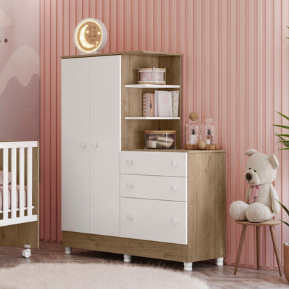 Módulo Guarda-Roupa com Cômoda 2 Portas e 3 Gavetas Doce Sonho