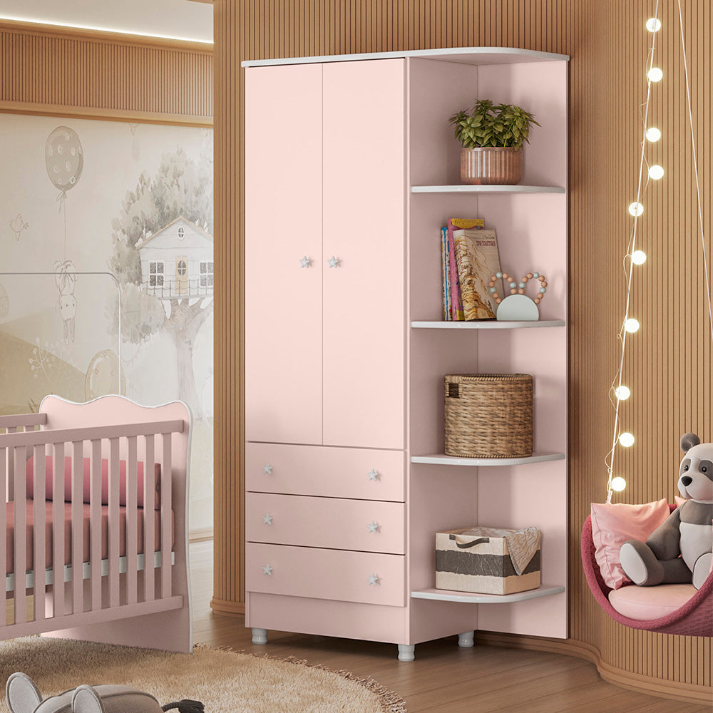Guarda-Roupa 2 Portas 3 Gavetas com Cantoneira Doce Sonho